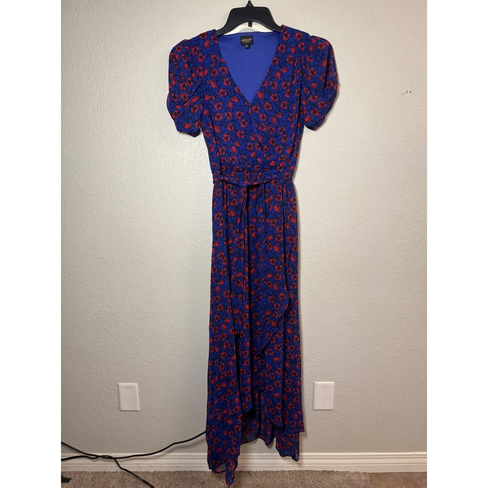 Disney Snow White Floral Maxi Dress Blue Red Poppy Puff Sleeve Wrap Small